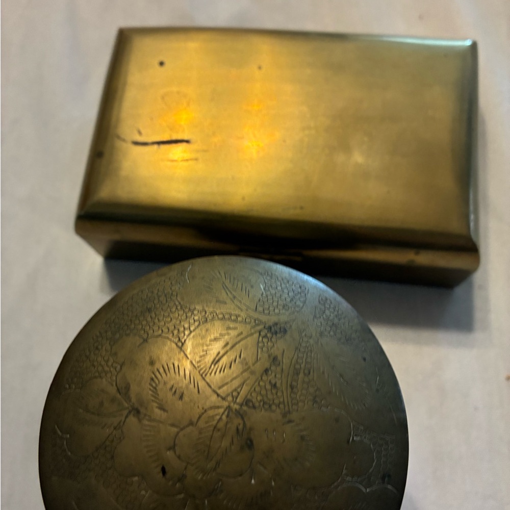 Brass /Copper/Gold Trinket Boxes 1 W/ Wood Lining and 1 W/ Floral Embellishments